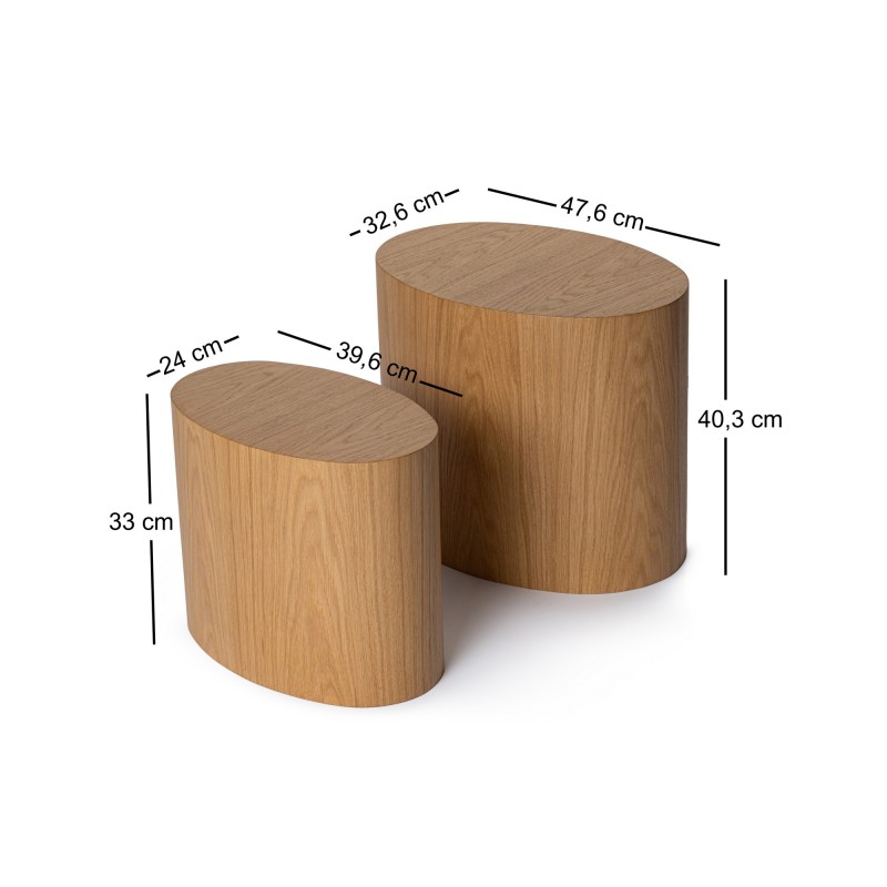 Hanah Home Side Table Set Elipse Set - Oak Oak