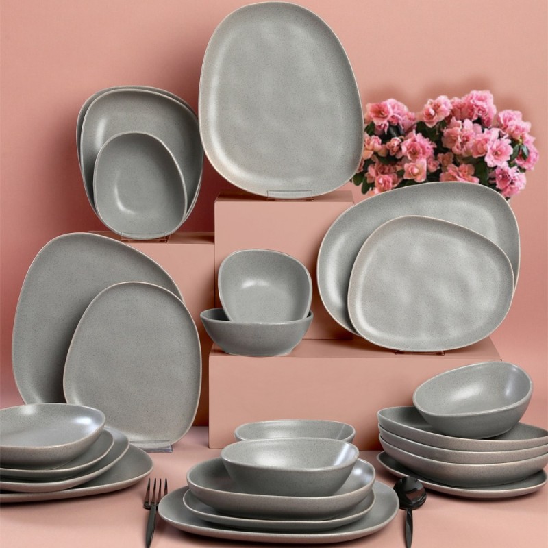 Hermia Ceramic Dinner Set (24 Pieces) CTKYEMEKTETRA6470000000024 Grey