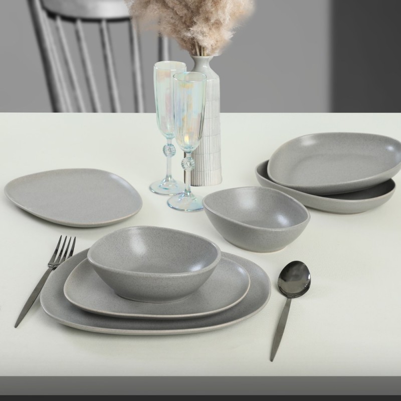 Hermia Ceramic Dinner Set (24 Pieces) CTKYEMEKTETRA6470000000024 Grey