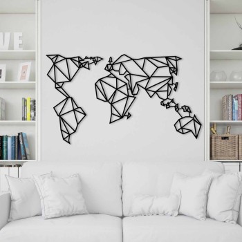 Decorative Metal Wall Accessory World Map Metal Decor 4 Black