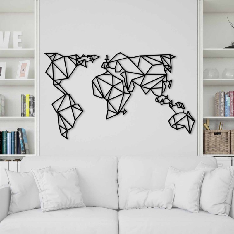 Decorative Metal Wall Accessory World Map Metal Decor 4 Black