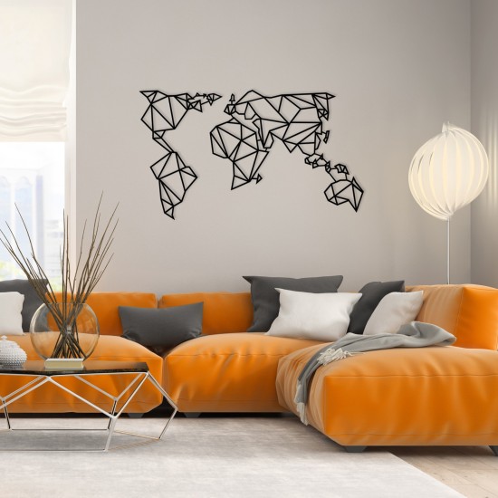 Decorative Metal Wall Accessory World Map Metal Decor 4 Black