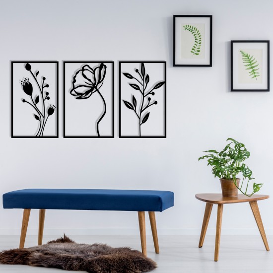 Wallxpert Decorative Metal Wall Accessory Flowers Black
