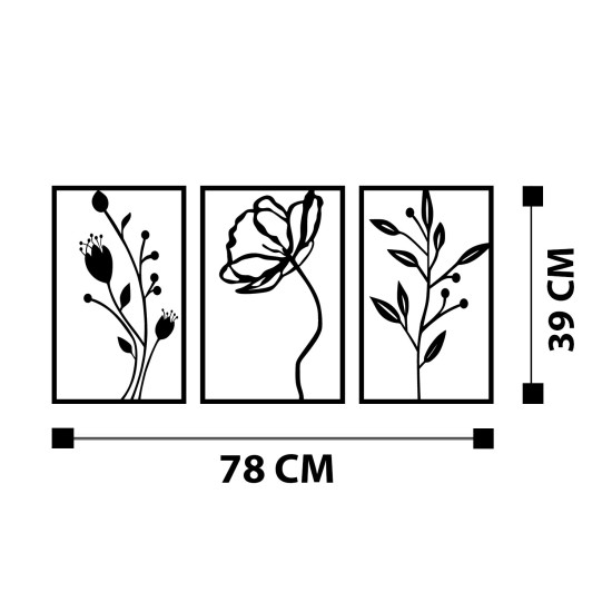 Wallxpert Decorative Metal Wall Accessory Flowers Black