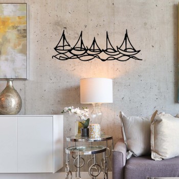 Decorative Metal Wall Accessory Ships In Water Black