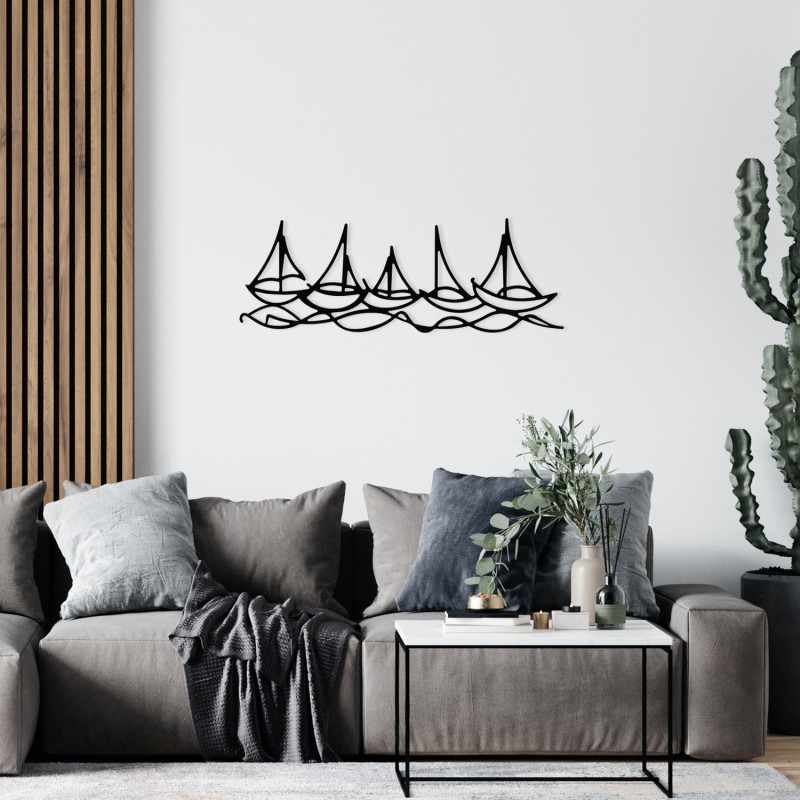Wallxpert Decorative Metal Wall Accessory Ships In Water Black