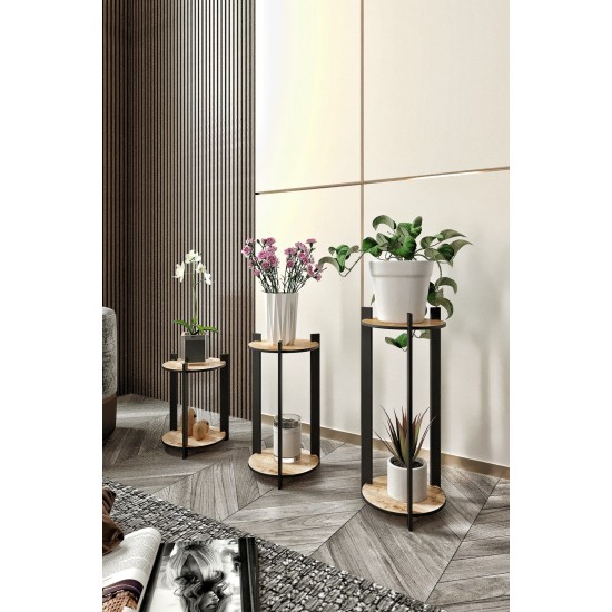 Wooden Plant Stand Flower Desk Round - Oak Oak Wooden Plant Stand Flower Desk Round - Oak Oak