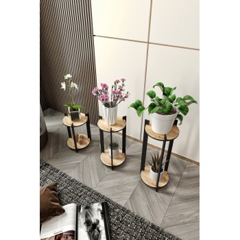 Wooden Plant Stand Flower Desk Round - Oak Oak