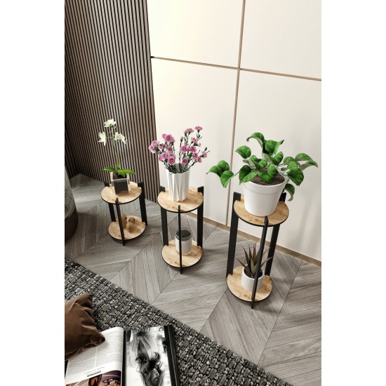 Wooden Plant Stand Flower Desk Round - Oak Oak Wooden Plant Stand Flower Desk Round - Oak Oak