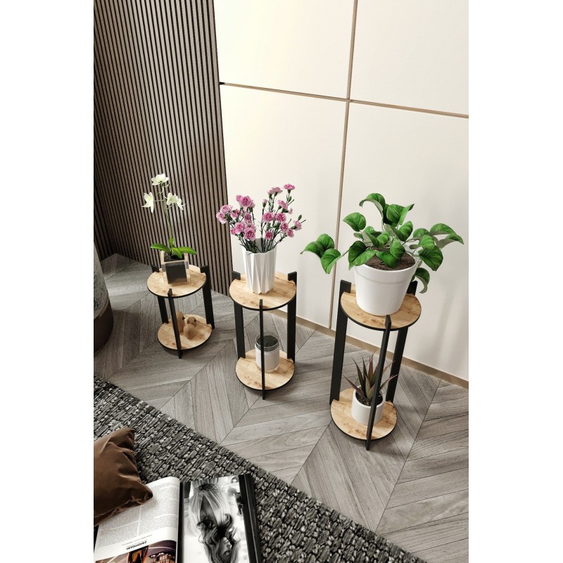 Wooden Plant Stand Flower Desk Round - Oak Oak