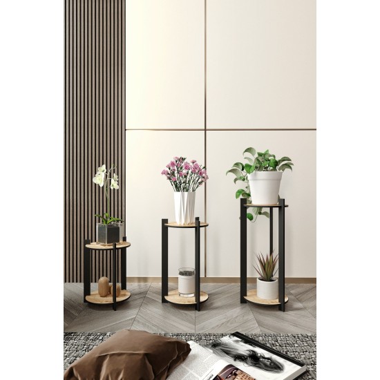 Wooden Plant Stand Flower Desk Round - Oak Oak Wooden Plant Stand Flower Desk Round - Oak Oak