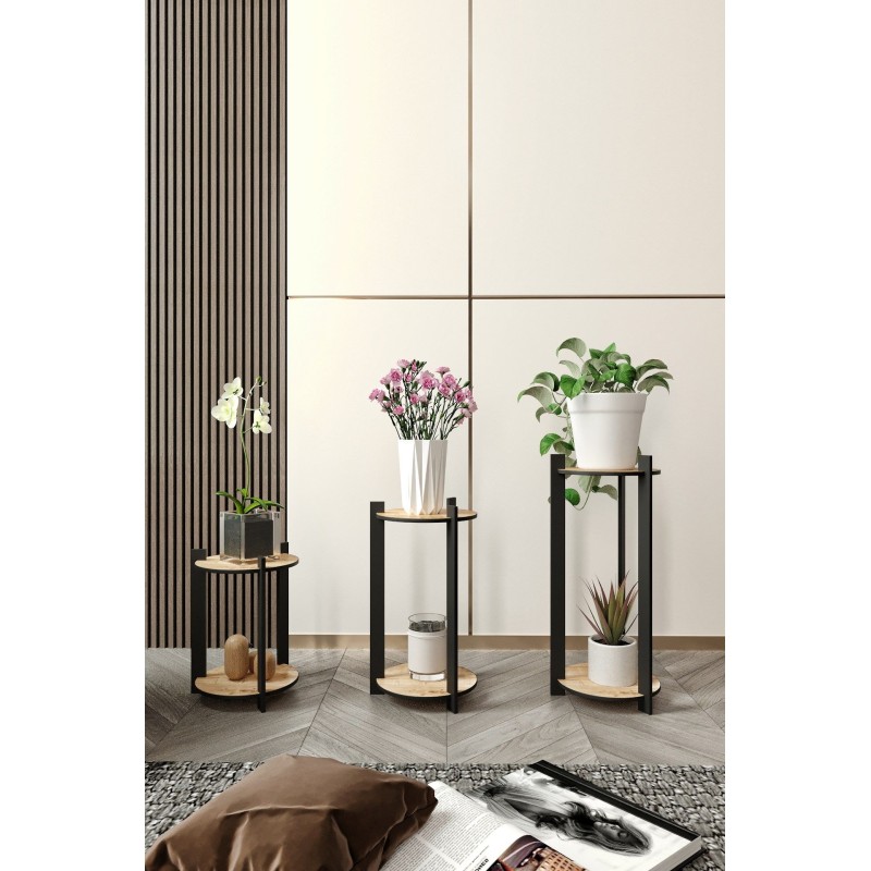 Wooden Plant Stand Flower Desk Round - Oak Oak