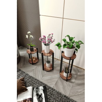 Wooden Plant Stand Flower Desk Round - Walnut Walnut