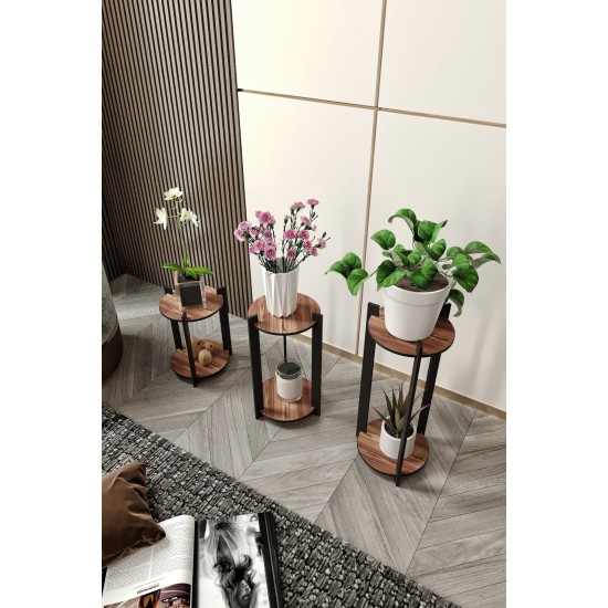 Wooden Plant Stand Flower Desk Round - Walnut Walnut