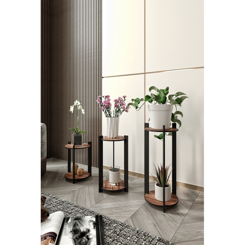 Wooden Plant Stand Flower Desk Round - Walnut Walnut