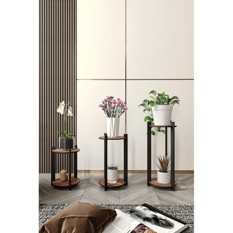 Wooden Plant Stand Flower Desk Round - Walnut Walnut