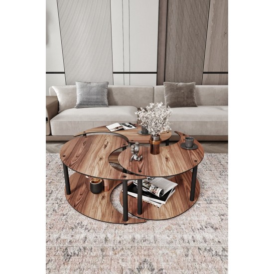 Coffee Table Set Yin Yang 3 70 - Walnut Walnut Coffee Table Set Yin Yang 3 70 - Walnut Walnut