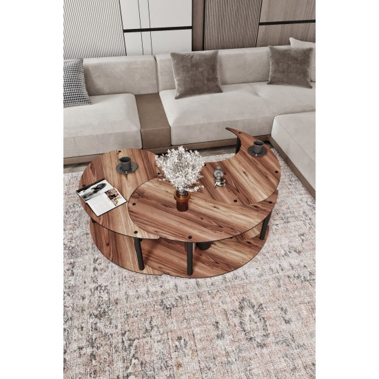 Coffee Table Set Yin Yang 3 70 - Walnut Walnut Coffee Table Set Yin Yang 3 70 - Walnut Walnut
