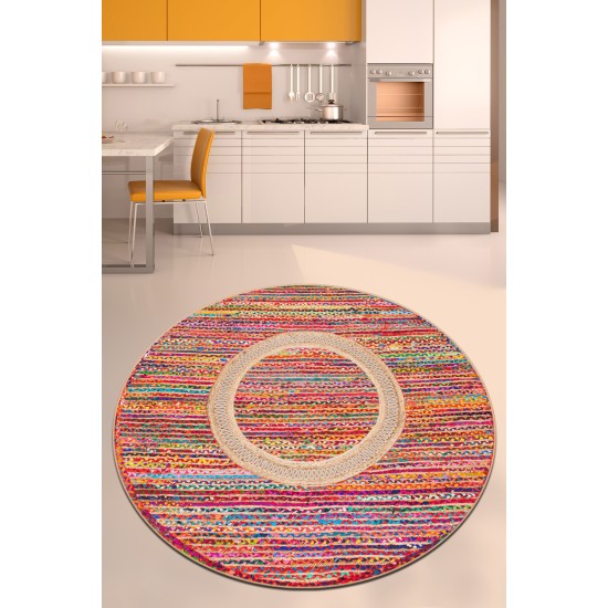 Carpet (100 cm) Colored Jute Çap 100 Multicolor