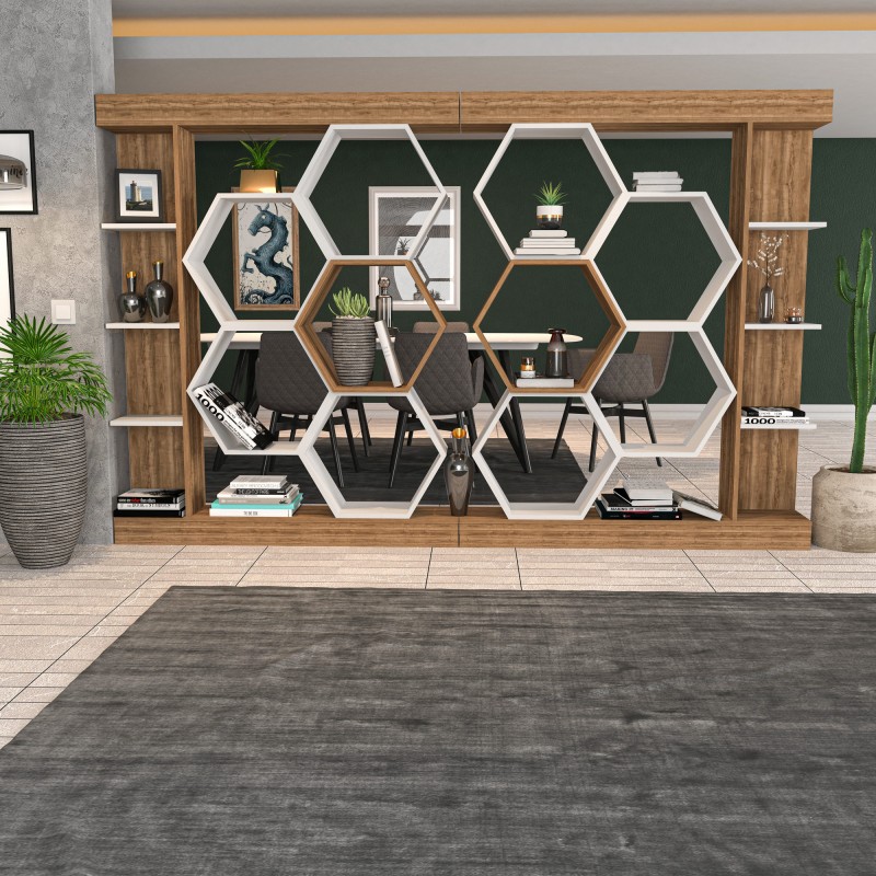 Βιβλιοθήκη - Sueno - Χρώμα Λευκό Καρυδί - 140x30x178εκ