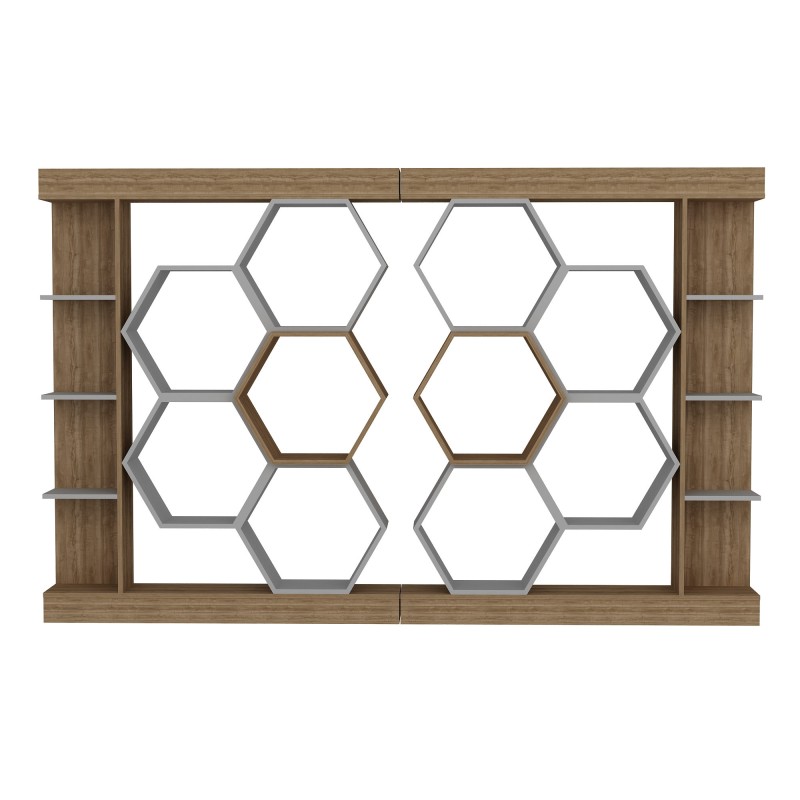 Βιβλιοθήκη - Sueno - Χρώμα Λευκό Καρυδί - 140x30x178εκ