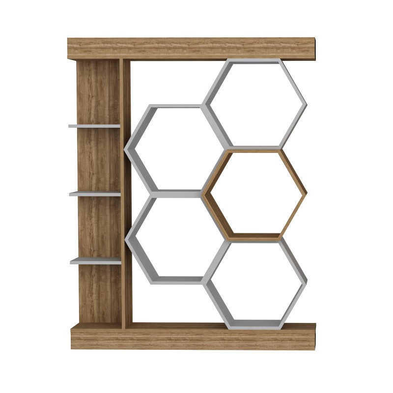 Βιβλιοθήκη - Sueno - Χρώμα Λευκό Καρυδί - 140x30x178εκ