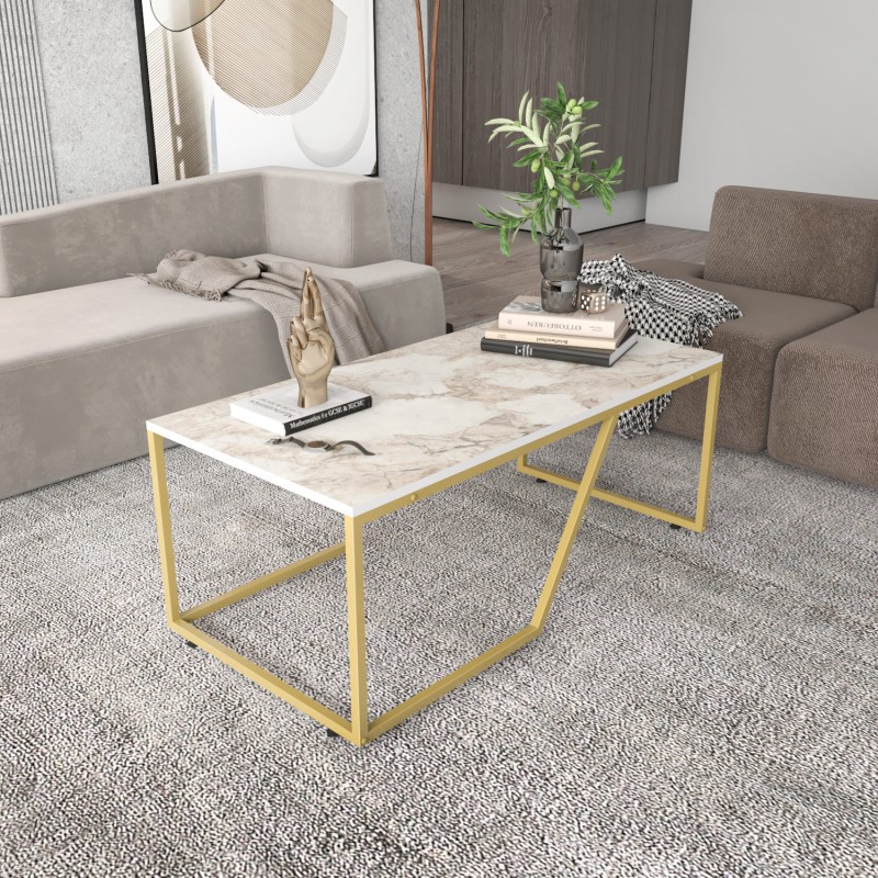 Τραπέζι Σαλονιού Wendy - Χρώμα Λευκό & Χρυσό - 120x60x48εκ