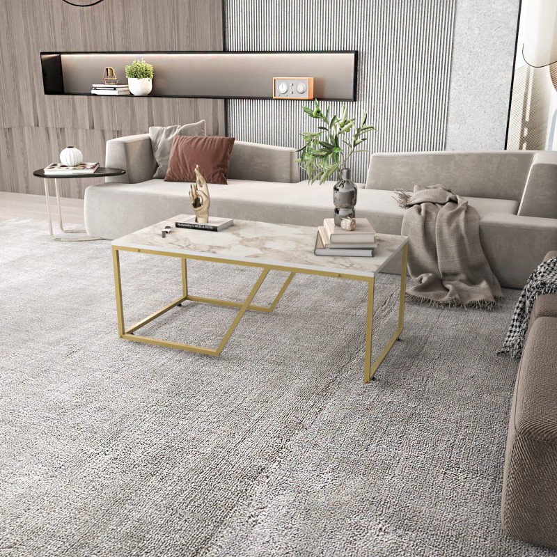 Τραπέζι Σαλονιού Wendy - Χρώμα Λευκό & Χρυσό - 120x60x48εκ