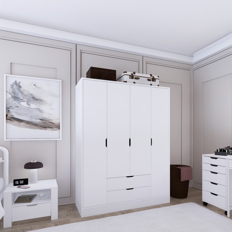 Wardrobe Duru 4 Door 1600-017 Matte White