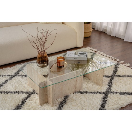 Coffee Table Flavio - Travertine Travertine Marble Hanah Home Coffee Table Flavio - Travertine Travertine Marble