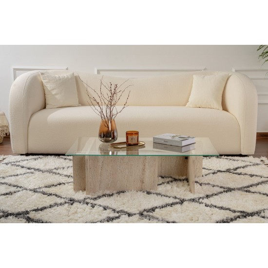 Coffee Table Flavio - Travertine Travertine Marble Hanah Home Coffee Table Flavio - Travertine Travertine Marble