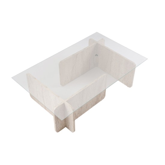 Coffee Table Flavio - Travertine Travertine Marble Hanah Home Coffee Table Flavio - Travertine Travertine Marble