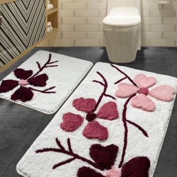 Acrylic Bathmat Set (2 Pieces) Kırcicegi - Pink Multicolor