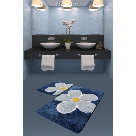 Lessentiel Acrylic Bathmat Set (2 Pieces) Flower - Blue Multicolor