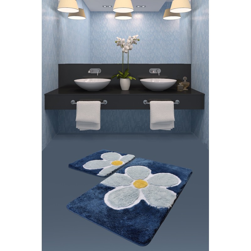 Lessentiel Acrylic Bathmat Set (2 Pieces) Flower - Blue Multicolor