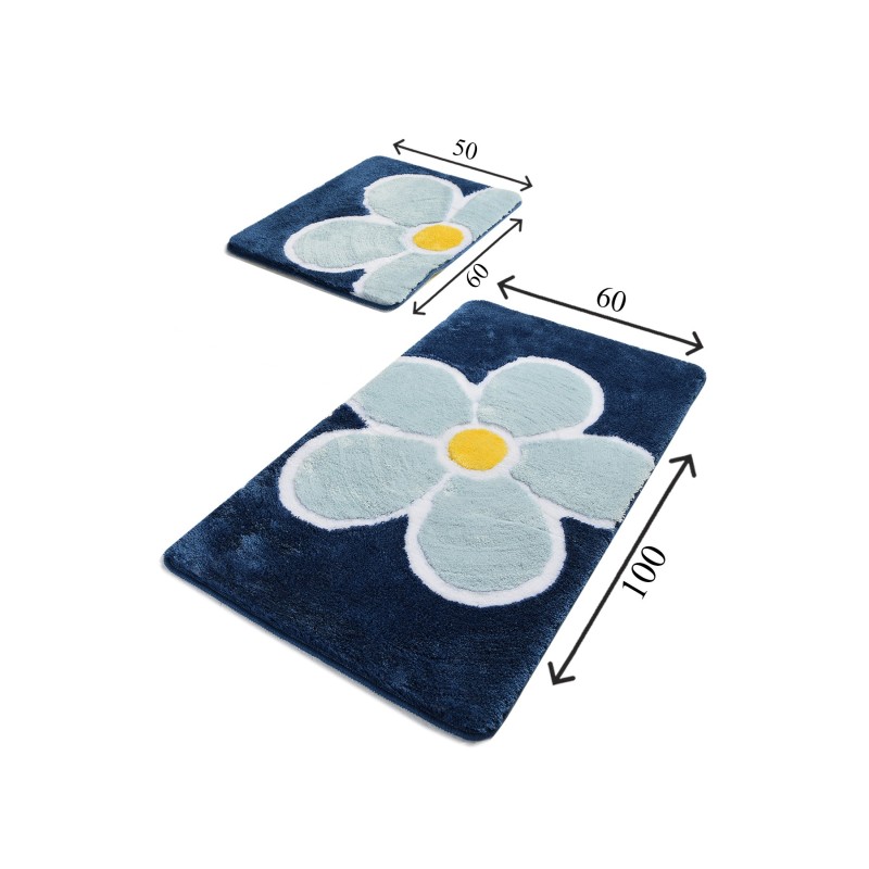 Lessentiel Acrylic Bathmat Set (2 Pieces) Flower - Blue Multicolor
