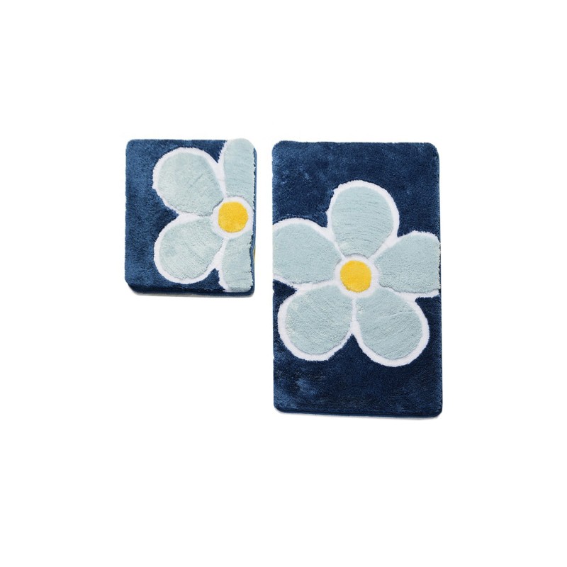 Lessentiel Acrylic Bathmat Set (2 Pieces) Flower - Blue Multicolor