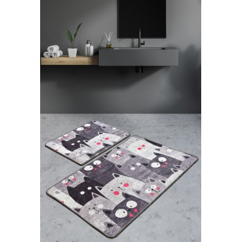 Bathmat Set (2 Pieces) Meow - Grey Multicolor