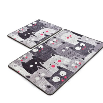 Bathmat Set (2 Pieces) Meow - Grey Multicolor