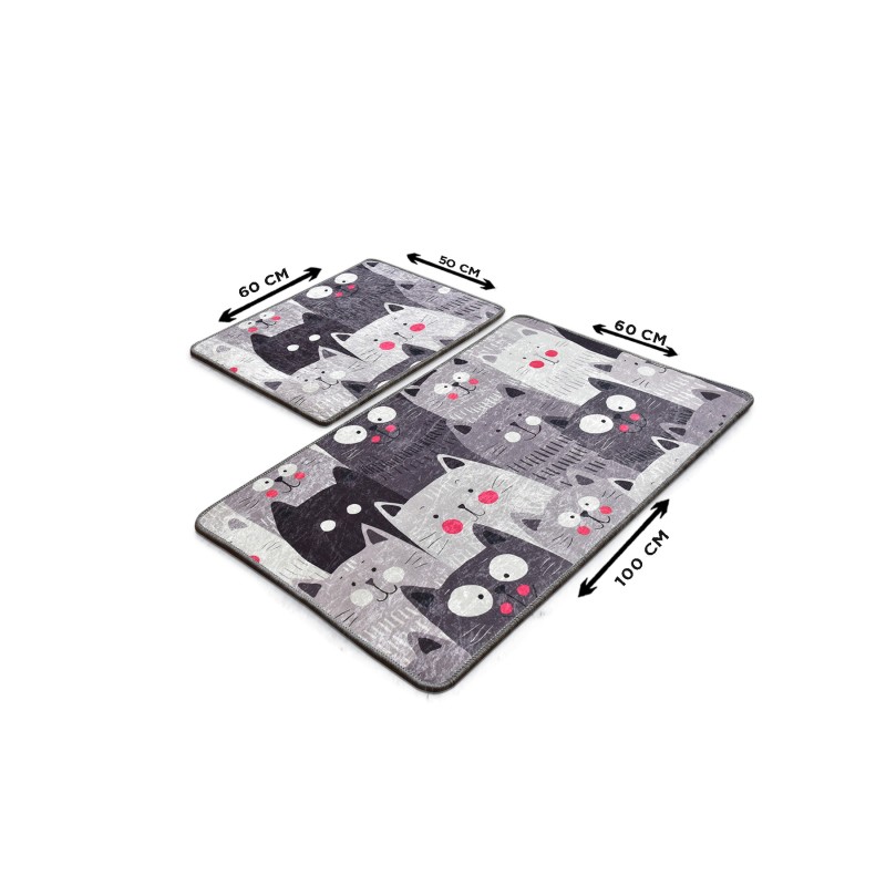 Lessentiel Bathmat Set (2 Pieces) Meow - Grey Multicolor