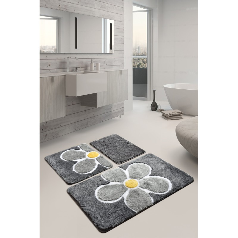 Lessentiel Acrylic Bathmat Set (3 Pieces) Flower - Grey Multicolor