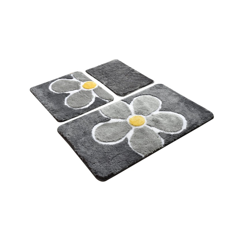 Lessentiel Acrylic Bathmat Set (3 Pieces) Flower - Grey Multicolor