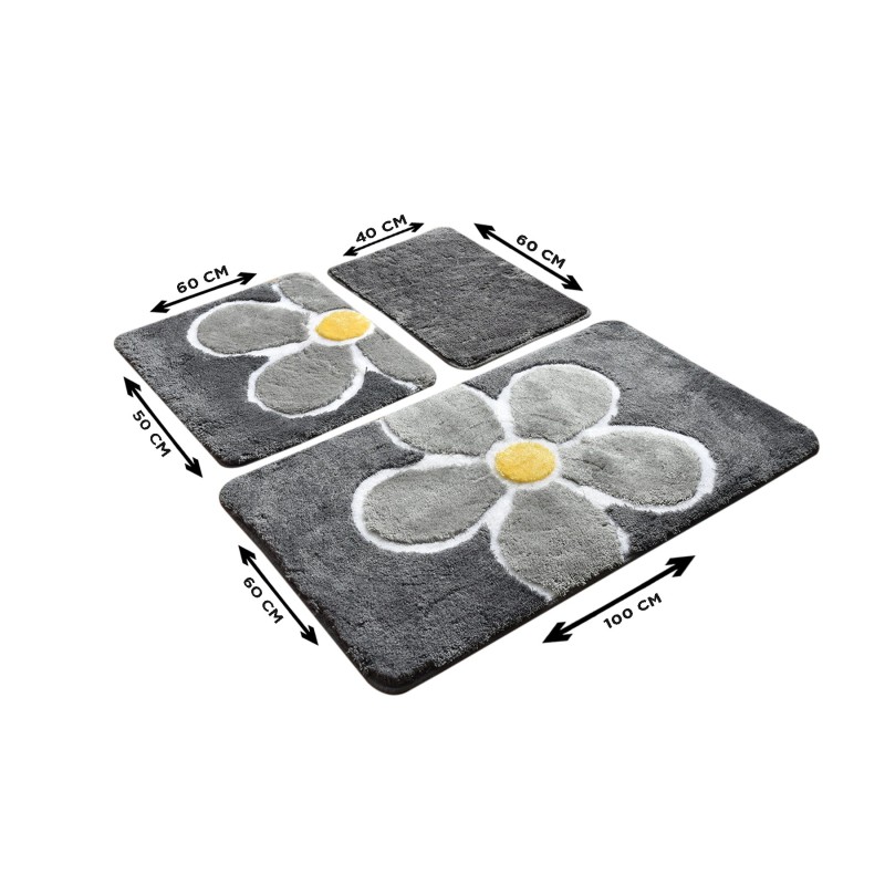 Lessentiel Acrylic Bathmat Set (3 Pieces) Flower - Grey Multicolor