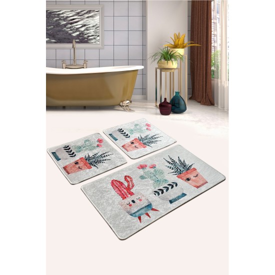 Bathmat Set (3 Pieces) Happy Cactus 2 Multicolor Lessentiel Bathmat Set (3 Pieces) Happy Cactus 2 Multicolor