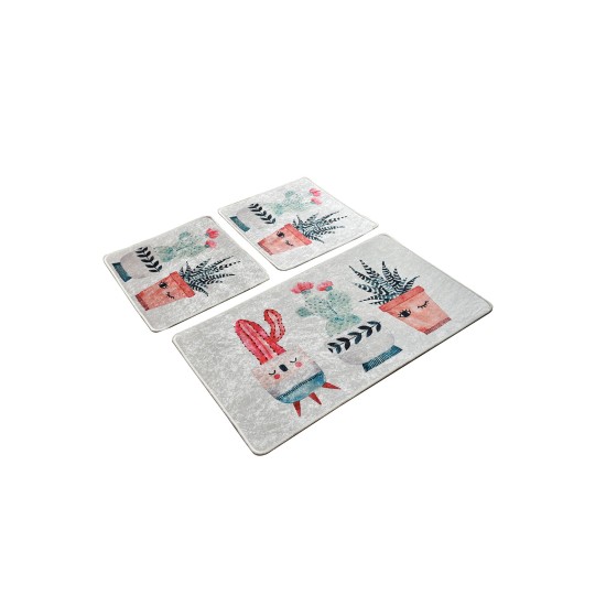 Bathmat Set (3 Pieces) Happy Cactus 2 Multicolor Lessentiel Bathmat Set (3 Pieces) Happy Cactus 2 Multicolor