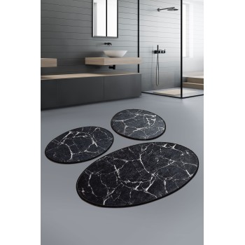 Bathmat Set (3 Pieces) Marble - Black Black
White