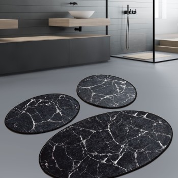 Bathmat Set (3 Pieces) Marble - Black Black
White
