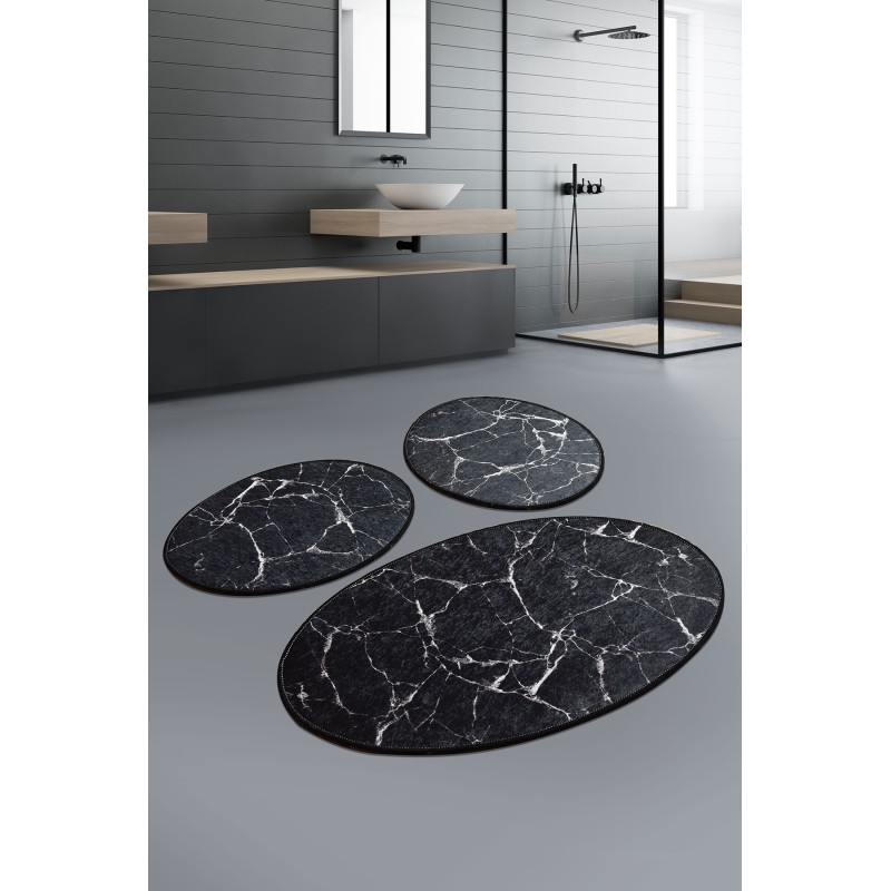 Lessentiel Bathmat Set (3 Pieces) Marble - Black Black
White