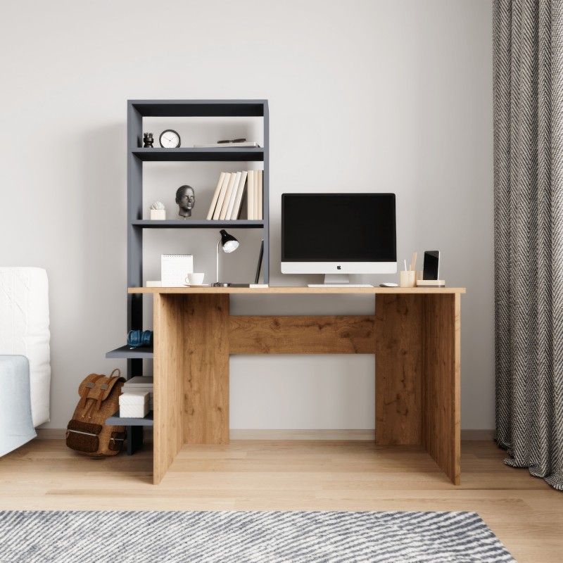 Study Desk & Bookshelf Aden - Oak, Anthracite Oak
Anthracite