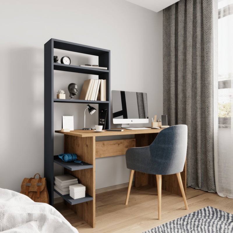 Study Desk & Bookshelf Aden - Oak, Anthracite Oak
Anthracite